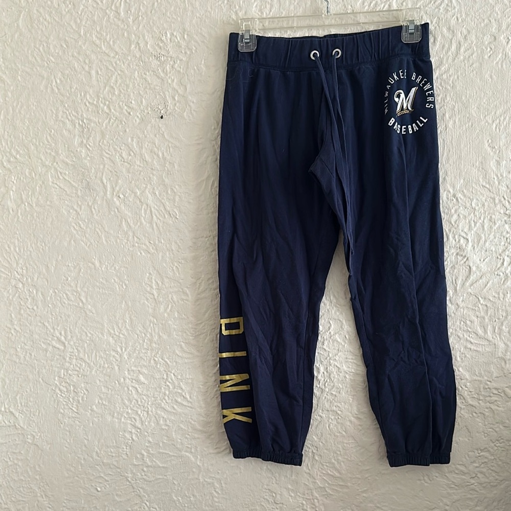 Victoria’s Secret Pink MLB Milwaukee Brewers Navy Blue Cropped Lounge Pants XS